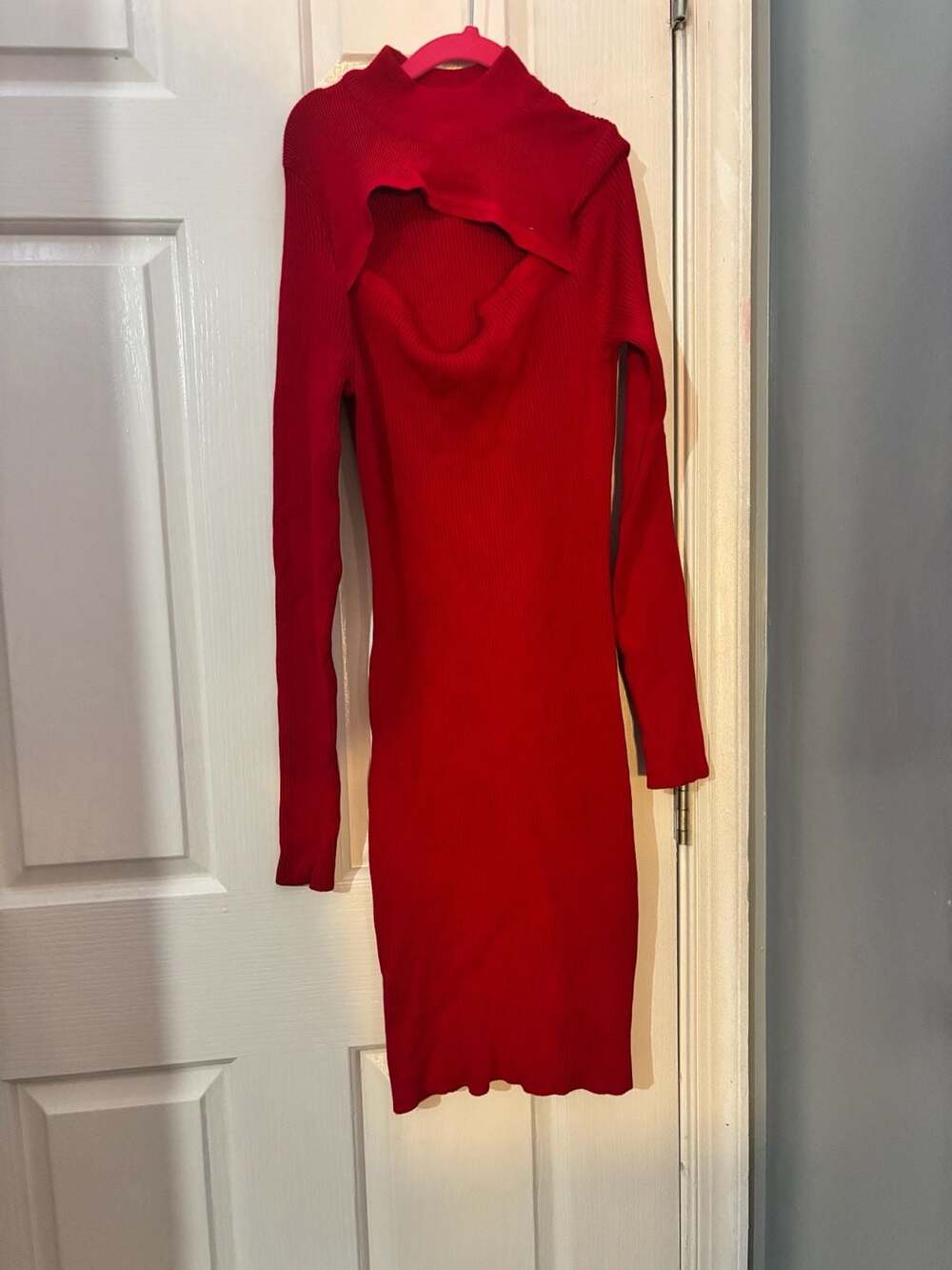Derek Heart Red Ribbed Knit Mock Neck Long Sleeve Cutout Dress L